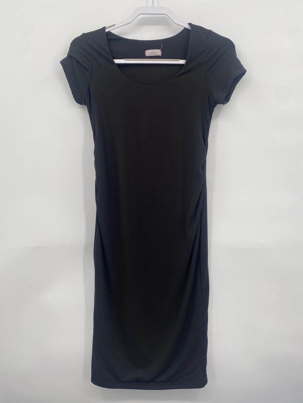 Winter Wren Maternity Black Rouching Sides Dress Short Sleeve Knee Length Small